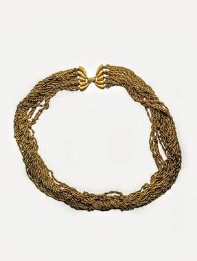 Vintage Crown Trifari Multi-Strand Gold Tone Necklace Butterfly Clasp Statement